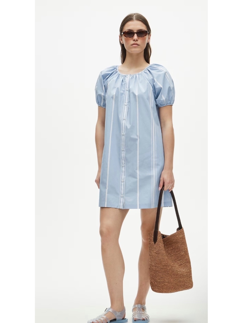 J.Crew Puff Sleeve Popover Dress Striped Cotton Poplin Watercolor Size S NWT
